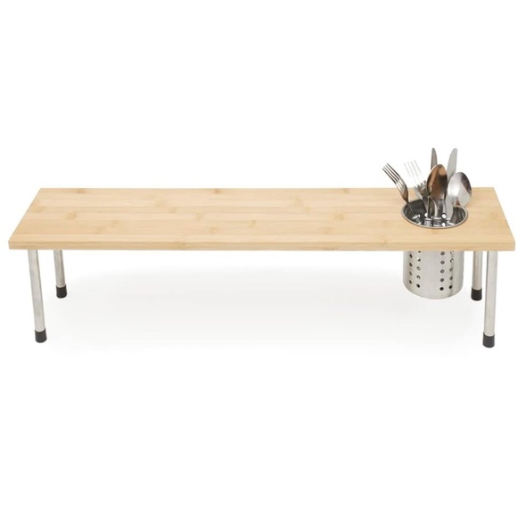 New-Bamboo Kitchen Sink Helper Shelf with Removable stainless utensil cubby - Picture 11 of 11